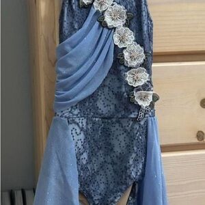 Elegant Blue Floral Embellished Dress